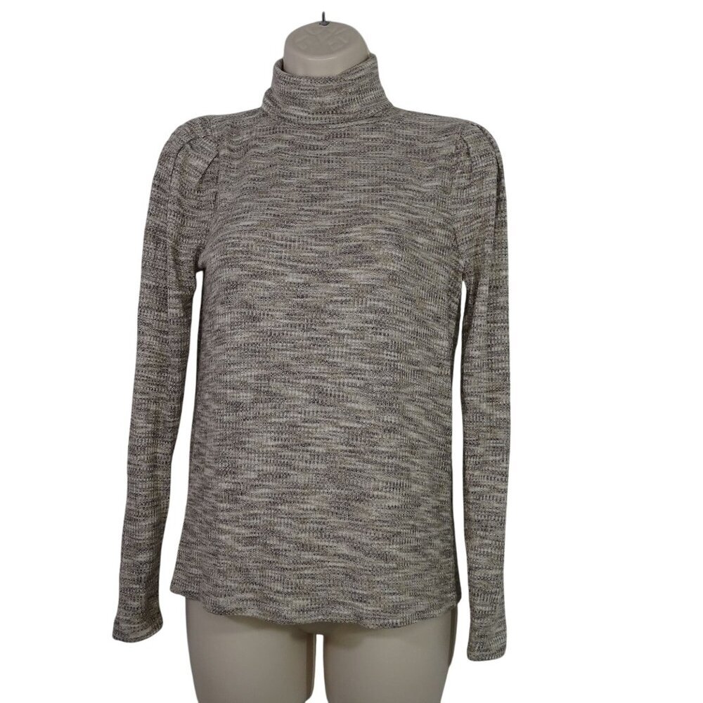 Ann Taylor Loft Brown Cream Turtleneck Knit Top Women Size XS Long Sleeve